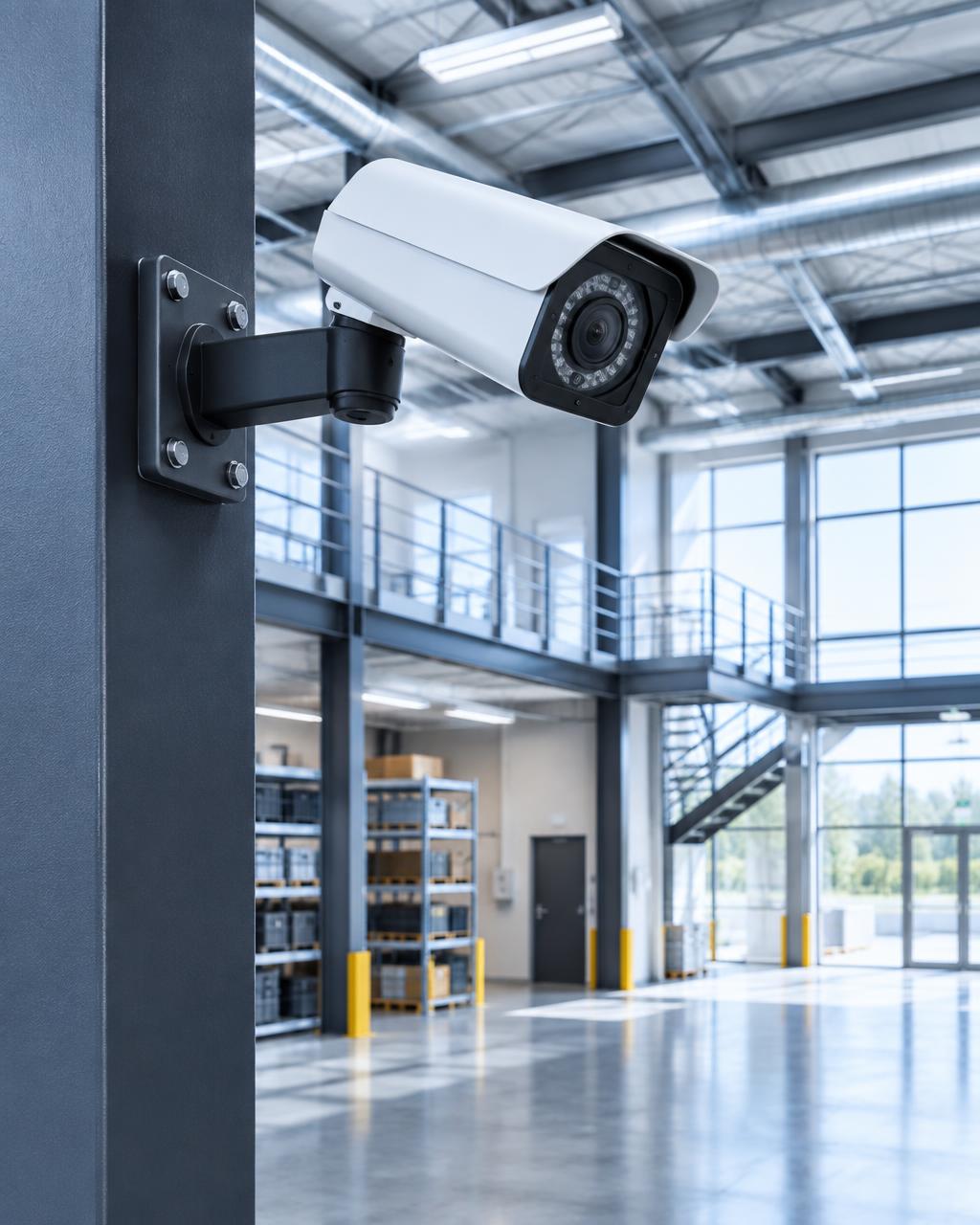 CCTV camera overlooking an industrial facility interior